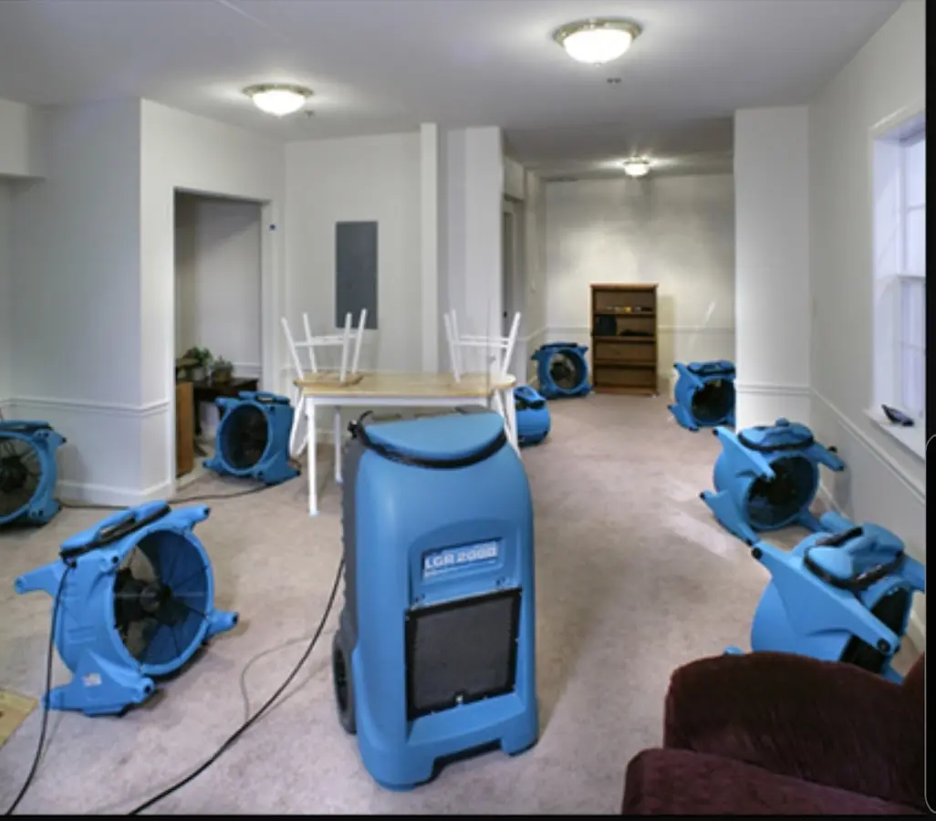 Air movers and dehumidifier setup for Water Extraction & Removal in Canton